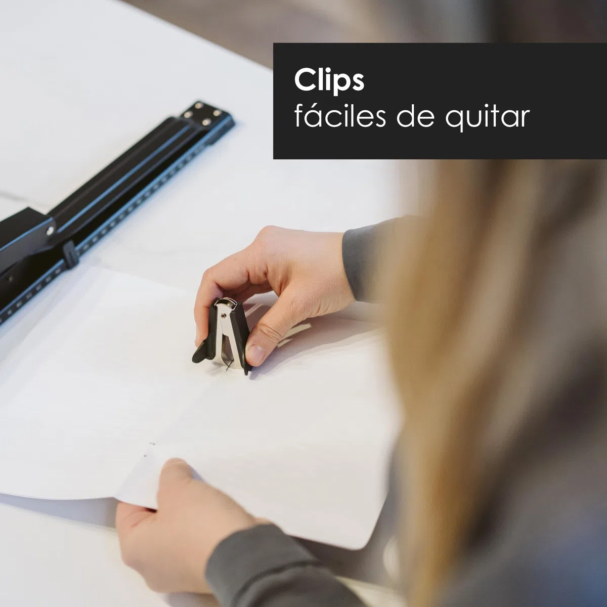 OfficeTree Grapadora Larga Rapid con Quitagrapas y 1000 Grapas - Ideal para Folletos y Papel DIN A3 - Negra con Guía