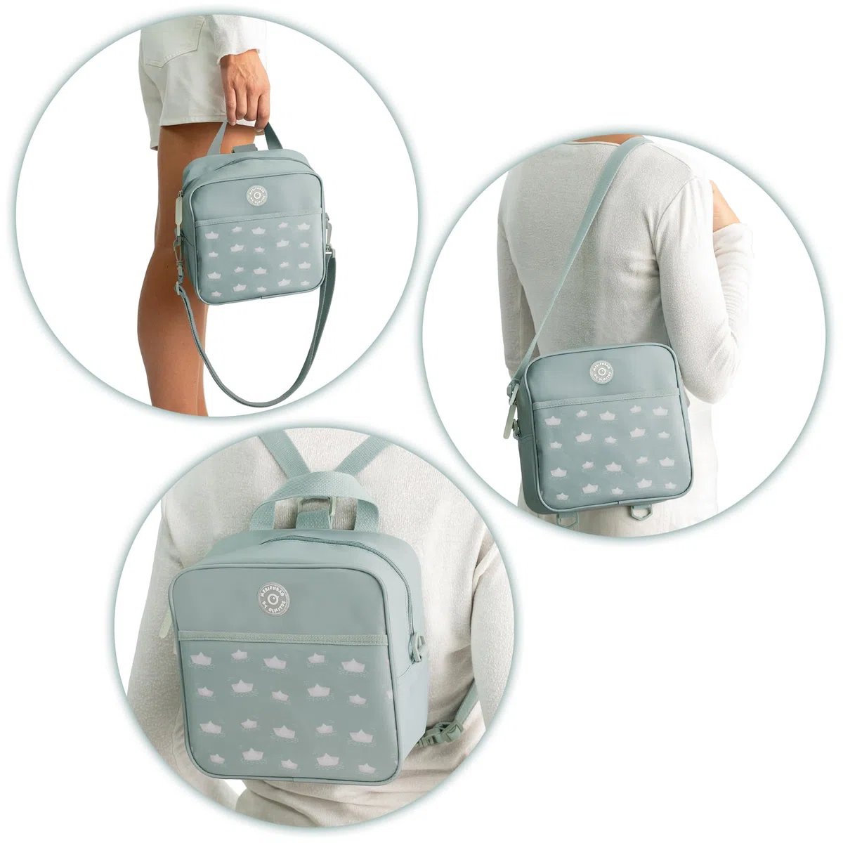 Olmitos - Mochila Infantil Isotérmica MERIENBAG – Bolsa Térmica Aislante para Comida y Termo de Bebé, Fácil Limpieza, Uso como Mochila o Bandolera, Ideal para guardería (Azul)