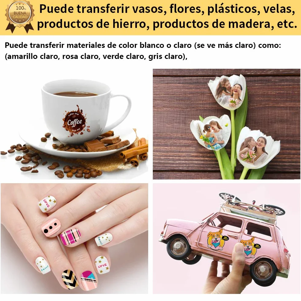 TransOurDream Real - Papel calcas de inyección de tinta Fácil de usar.Papel Calcomanía transparente al Agua (A4x20 hojas) Waterslide decal paper,Utilizado en vasos, velas, cerámica, etc.ES-6-20