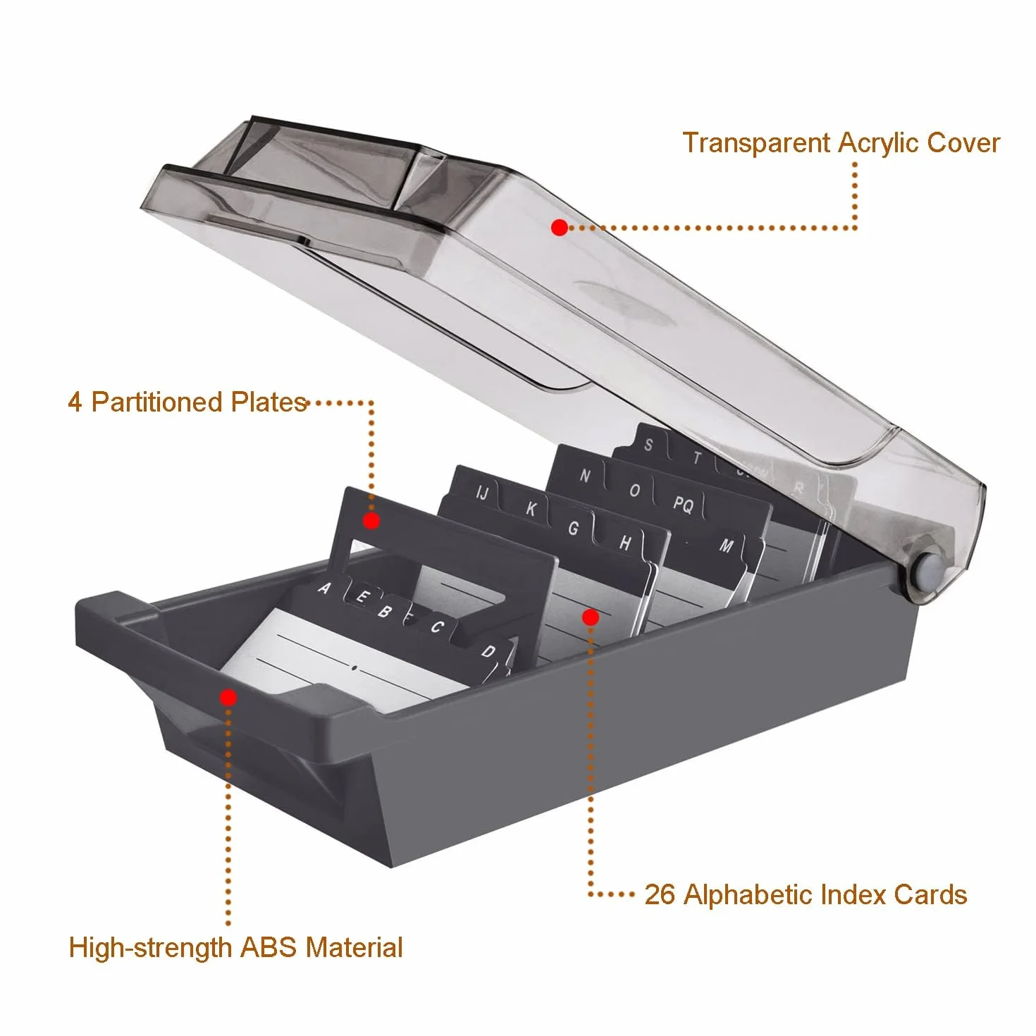 Caja de Organizadora para Tarjetas de Visita,500 Tarjetas,Tarjeteros de Escritorio Transparente con 4 Tablas Divisorias y Pestañas de Índice A-Z (Gris)