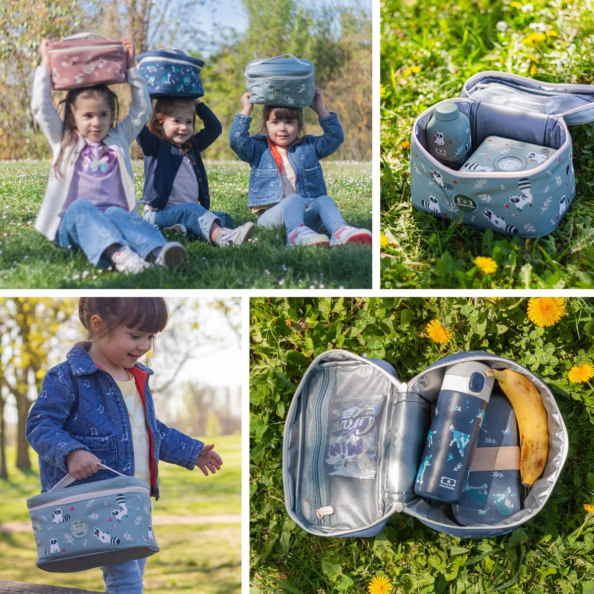 monbento - Bolsa Termica Infantil Frosty verde Raccoon - Nevera Portatil 5 L para Fiambrera, Botella y Tentempiés - Bolsa Comida Niños Ideal para el Colegio o el Picnic – Personalizable – Mapache