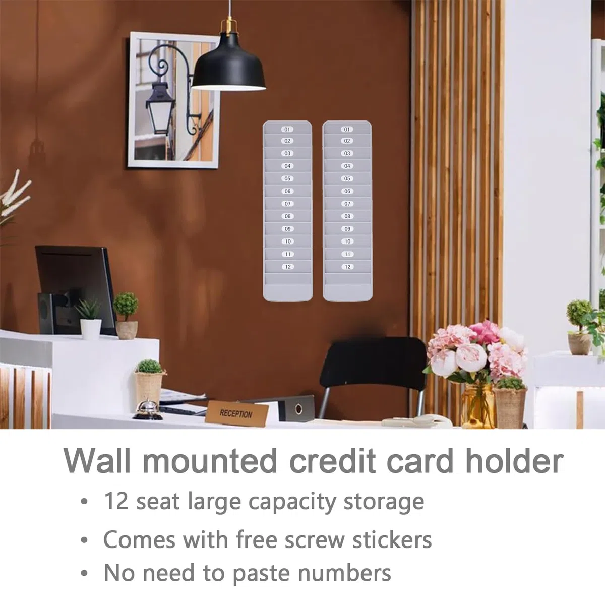 Portatarjetas de pared, portatarjetas de pared, soporte para tarjetas de crédito, soporte de pared para empleados tarjetas, 12 ranuras para tarjetas, extraíble para oficina y familia