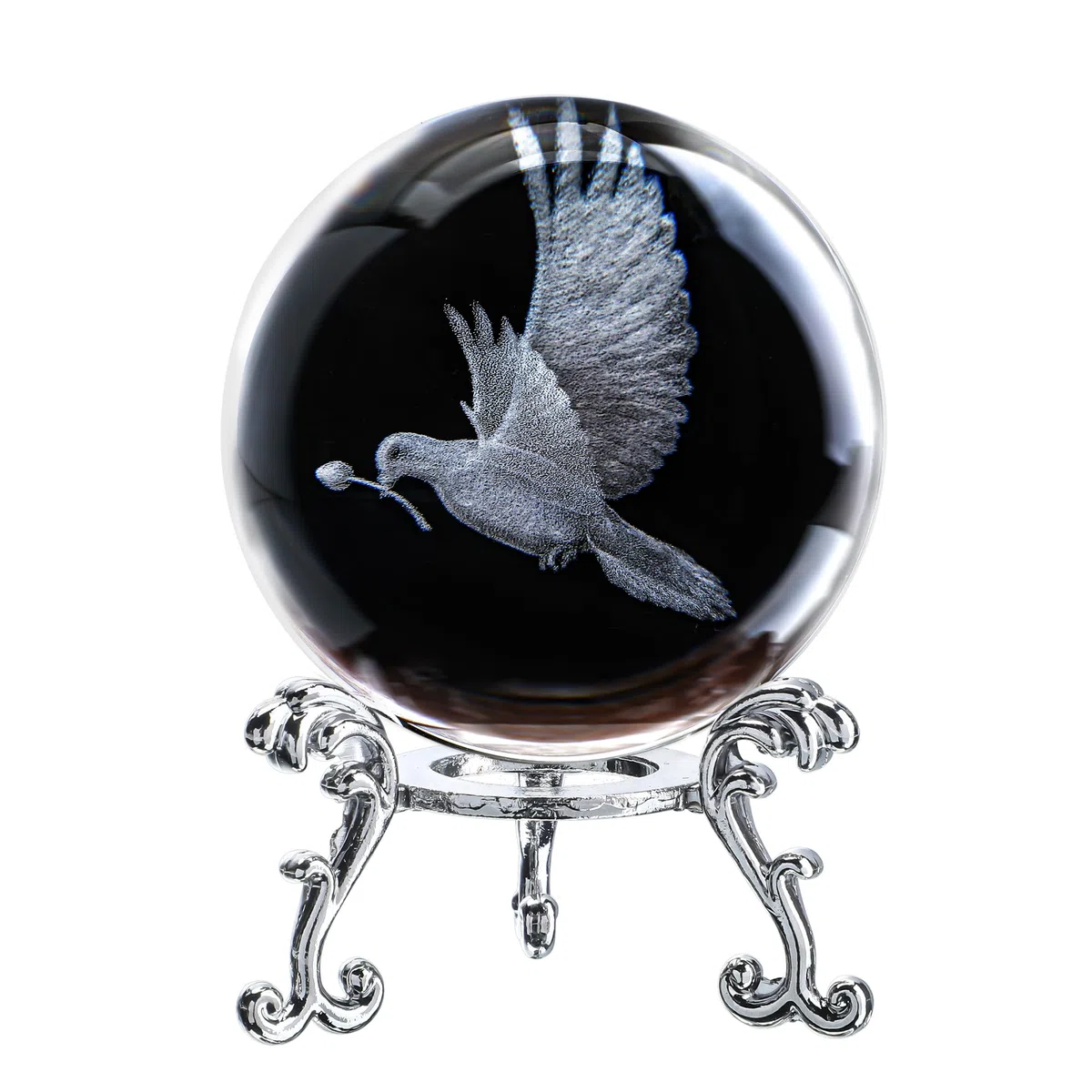 ZEERSHEE Figura de bola de cristal de paloma de la paz 3D de 60 mm con soporte, adorno de paloma de cristal, decoración para mesa del hogar