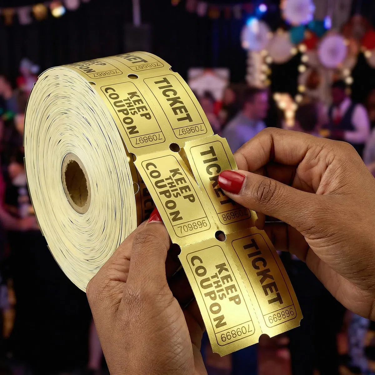 1000 Piezas Boletos De Rifa Rollos Dobles (500 Pares), Numeración Consecutiva, Rojo/Azul, Encuesta Boletos De Lotería Desprendibles para Eventos Carnaval Entradas Premios y Recompensas (Dorado)