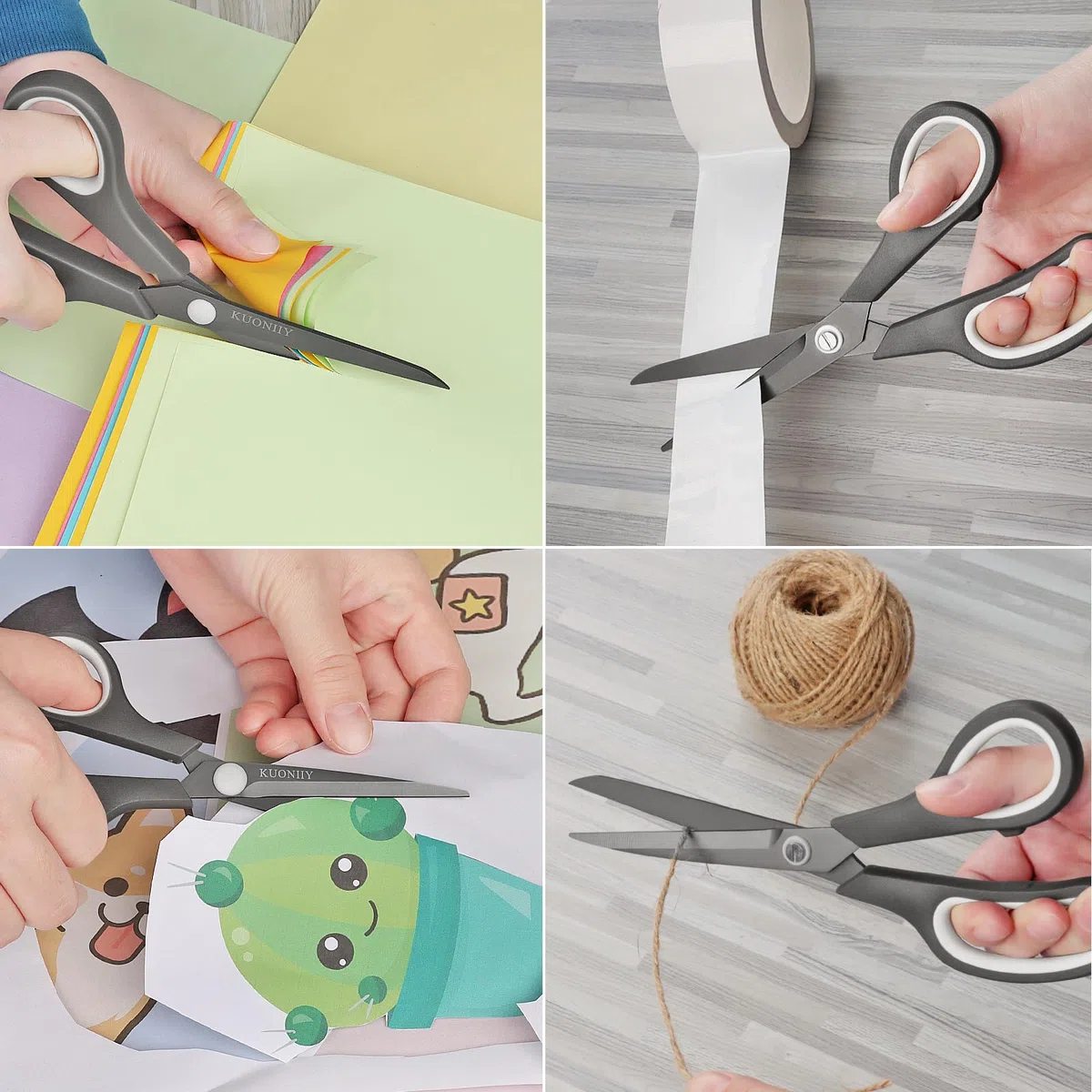 KUONIIY Tijeras, Hoja Recubierta de Titanio Súper Afilada, Conjunto de 5 Tijeras Multiusos con Mango Suave y Cómodo, Negro