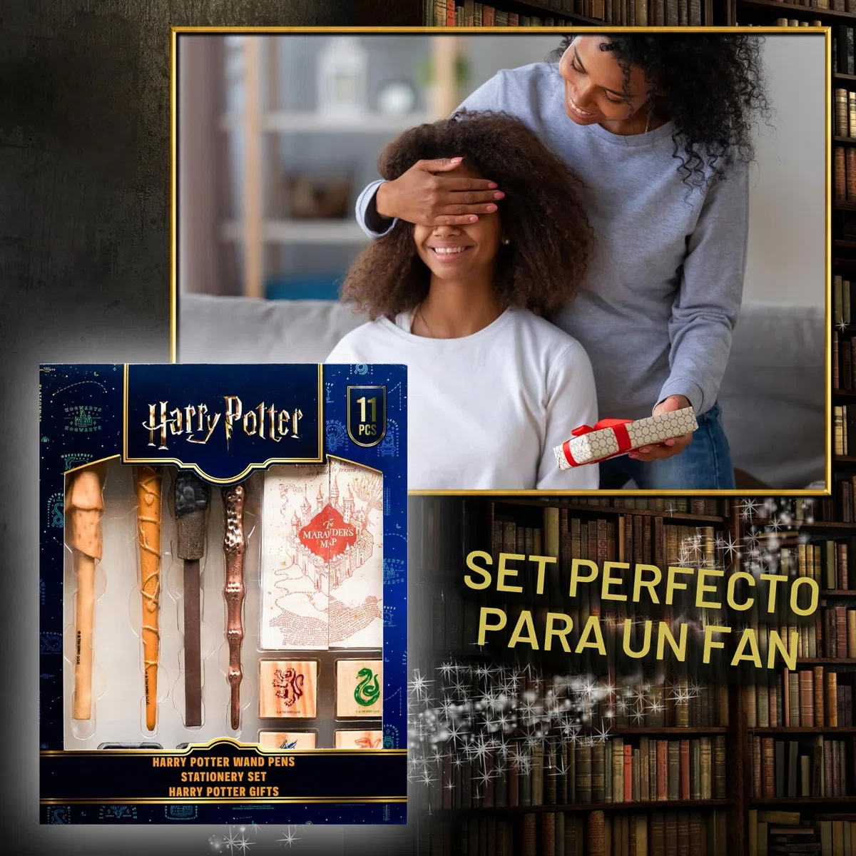 HARRY POTTER Bolígrafos Varitas Papelería con Mapa De Merodeador Hogwarts Sellos Kit y Juego de Tinta