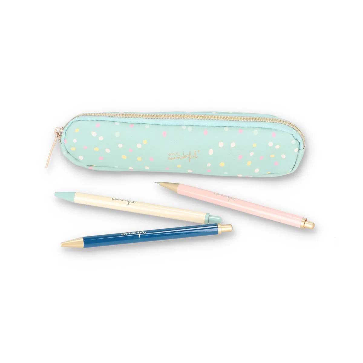 Mr. Wonderful - Set de escritura - Polka dot print - Estuche, 2 Boligrafos, 1 Lápiz