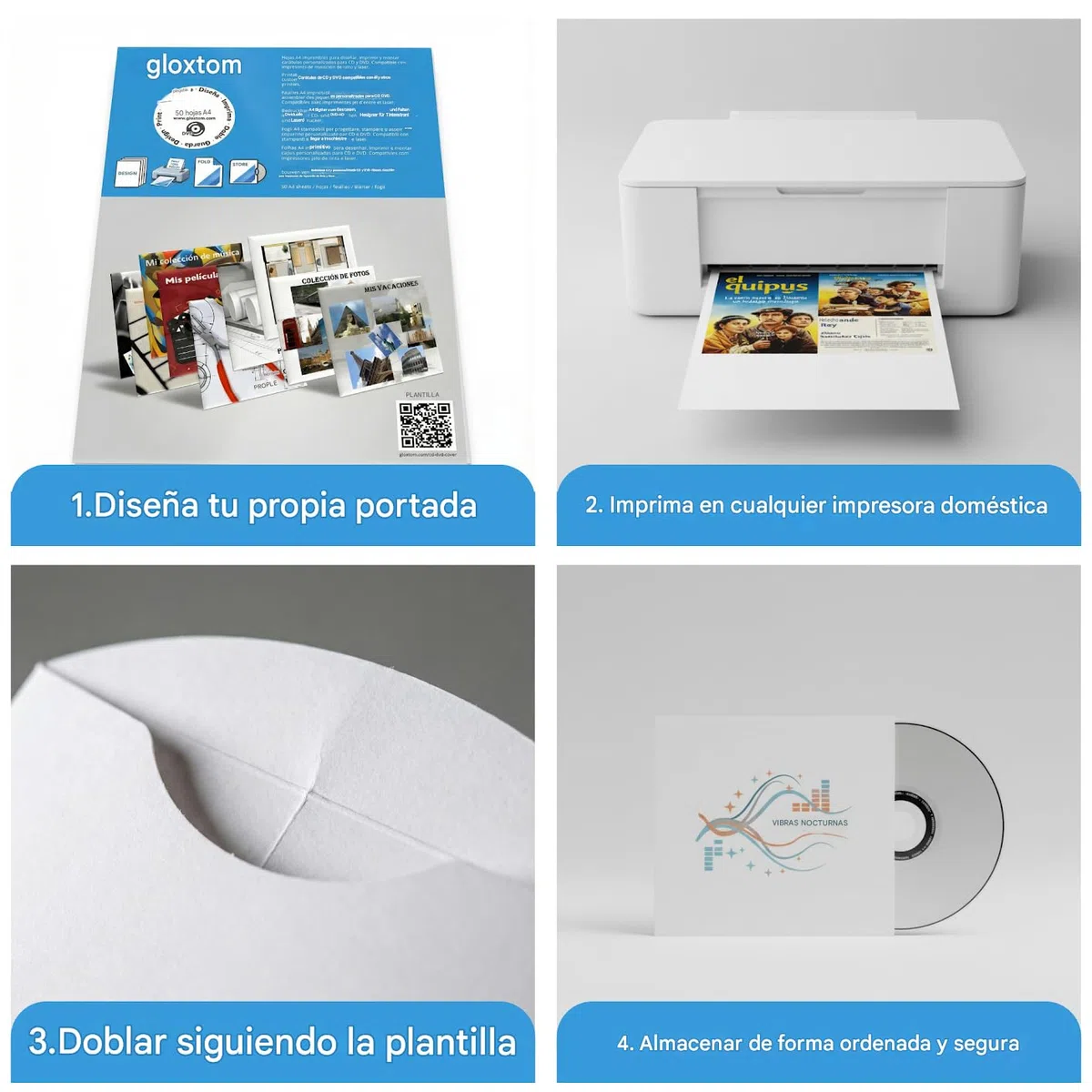 Fundas de Papel para CD y DVD, Imprimibles-Convierte A4 en un Sobre para CD de papel, sin Tijeras, sin Pegamento-50 Hojas Offset 100 g.-Ahorra Espacio - Almacena y Organiza toda tu Colección