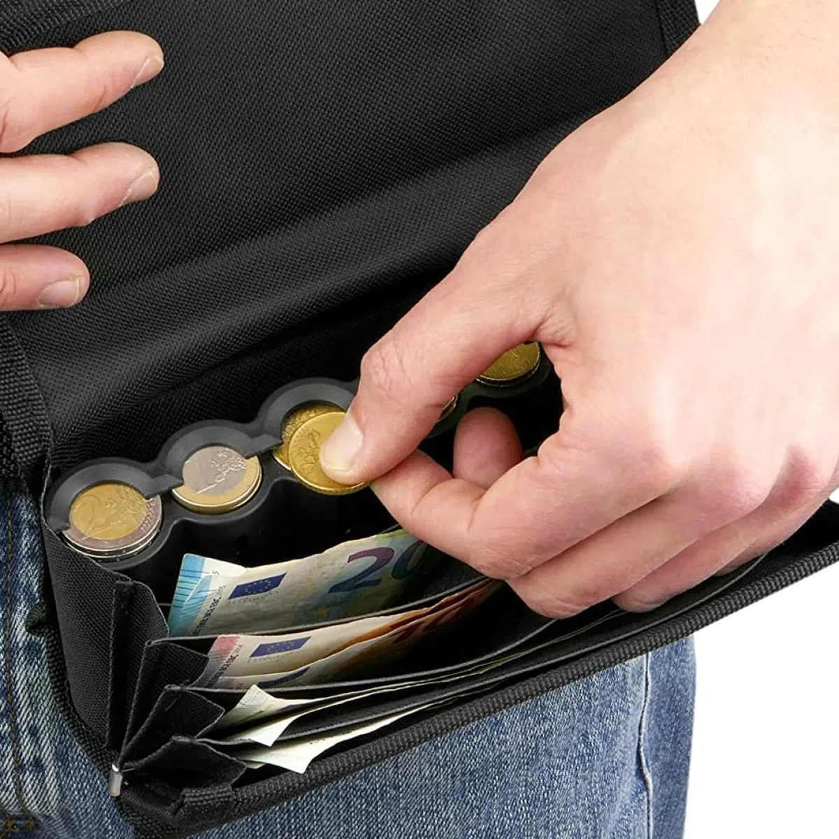 Riñonera con billetes y soporte para monedas con cinturón y clasificador de euros y organizador, monedero de camarero, organizador de monedas, bolsa de almacenamiento de monedas con cinturón para