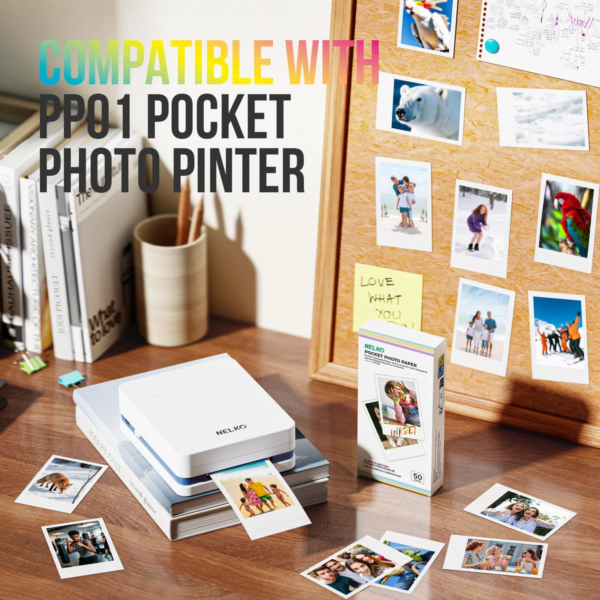 Nelko 52,3x90mm Papel Fotográfico Premium, Paquete de 20 Papel Original para Impresora de Bolsillo PP01, Sticky Back Picture Paper, Compatible with Nelko PP01 Photo Printer, Easy to Peel Off, Pop Fun