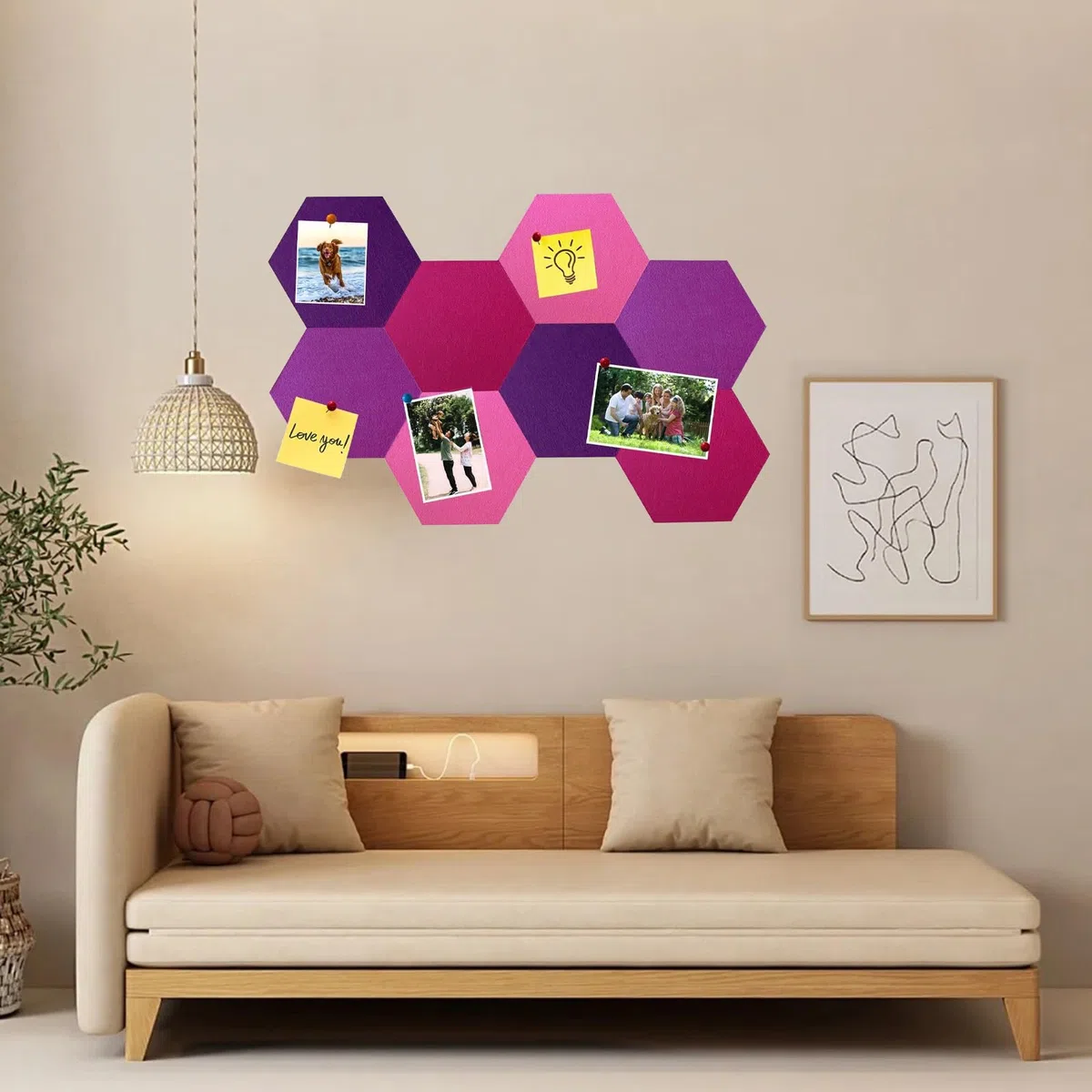 8 tablones de anuncios hexagonales de fieltro, 25 x 21 x 0,6 cm, hexagonales, autoadhesivos, tablones de anuncios, tablones de anuncios, tablones de anuncios, decoración de pared, pizarras de fieltro