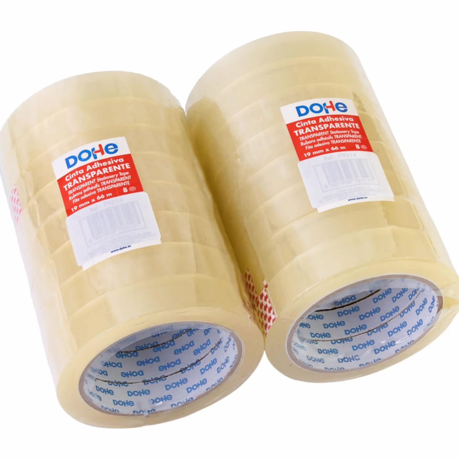 Dohe - Cinta Adhesiva Transparente (16 uds.) - 1,9 cm x 66 m, Precinto para Embalar Cajas, Envíos o Mudanzas, Potente Adhesivo de 45 micras - Material de oficina