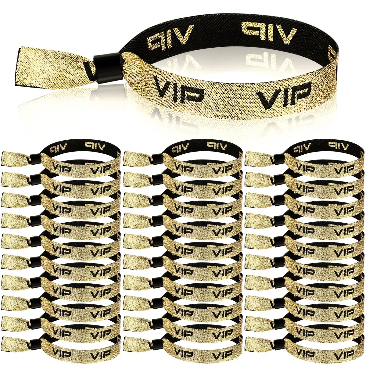 Aoriher 50 Pulseras de Identificación de VIP Doradas Cinta de Muñeca de Eventos de Tela Bandas de Entrada de VIP Pulseras de Festival para Fiesta de Boda Cumpleaños Conciertos Cine Exhibición