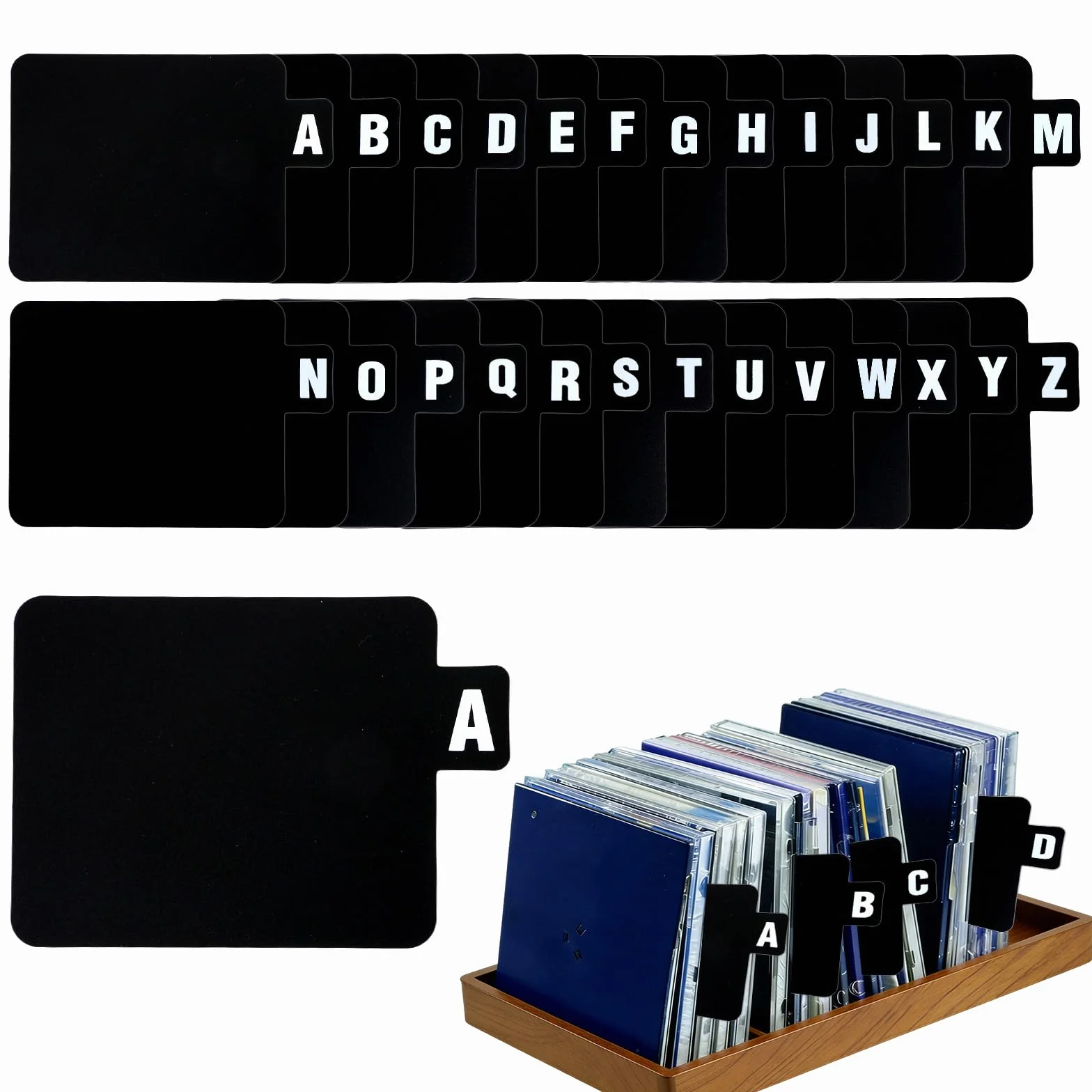 26pzs Separadores Discos Vinilo con Pestañas Alfabéticas, Organizador Discos Alfabeto A-Z Separadores Álbum Negros Reutilizables para Estante DVD CD LP Gabinete y Almacenamiento Colección