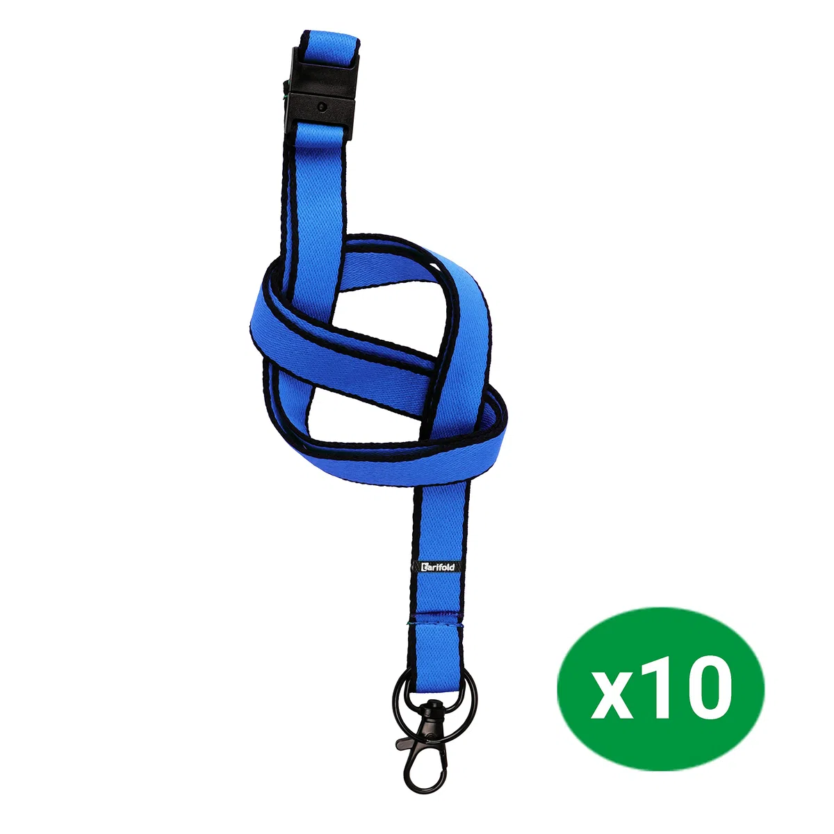 Djois 200521 – Lote de 10 Cordones para Tarjetas con Cinta Plana, Mosquetón Giratorio, Anilla y Cierre de Seguridad para Tarjetas de Identificación y Acreditaciones de Visitantes, Azul