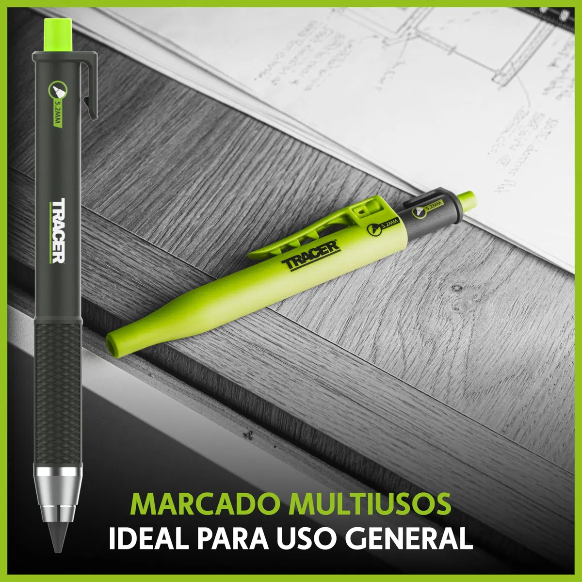 Tracer Tough Pencil - Lápiz de carpintero resistente con funda para sitio, mina de 5,2 mm de dureza y alta visibilidad. Lápiz de trabajo para constructores, carpinteros y marcas de construcción