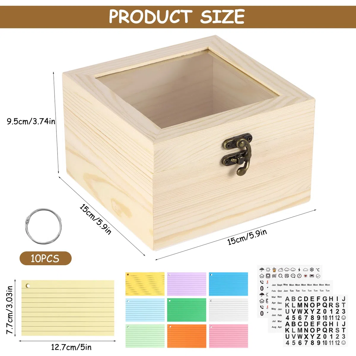 Juego de cajas para tarjetas, caja de recetas de madera, 5 x 3, soporte para tarjetas con 500 fichas de colores, tarjetas de aprendizaje, notas de recetas, contactos de oficina, bandeja para