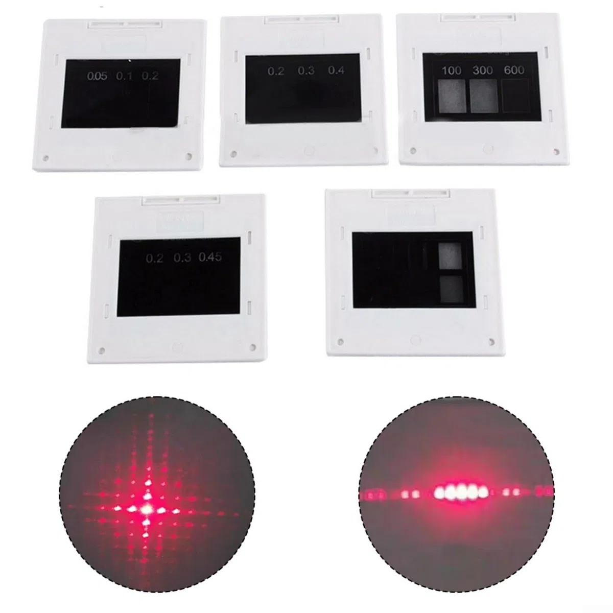 Juego de rejillas de difracción óptica, 5 piezas, doble triple rendija circular, kit de experimento de física, herramienta educativa para estudio de ondas de luz
