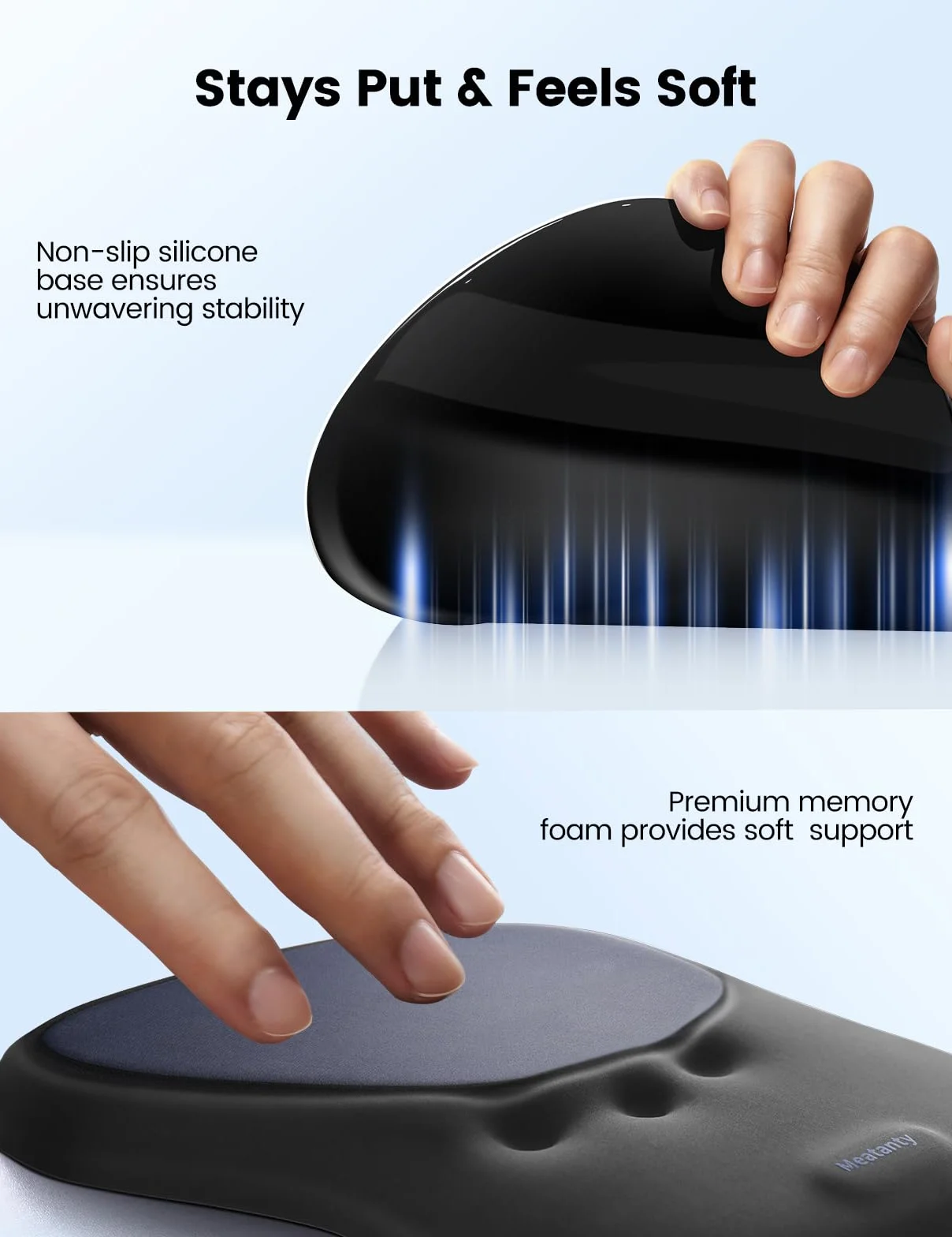 meatanty Alfombrilla Ratón Ergonómica con Reposamuñecas, Compatible con Logitech [Alivia El Dolor De Muñeca] [Espuma Viscoelástica] [Antideslizante] [Transpirable] Ideal para Oficina Y Casa (Negro)