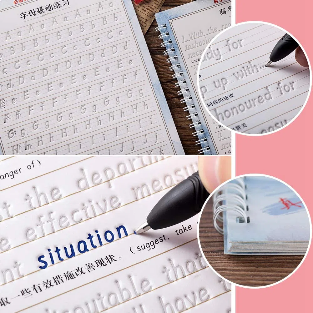 Cuaderno de práctica de caligrafía inglesa Cuaderno de práctica para escribir Beautiful English Groove reutilizable para niños Estudiantes