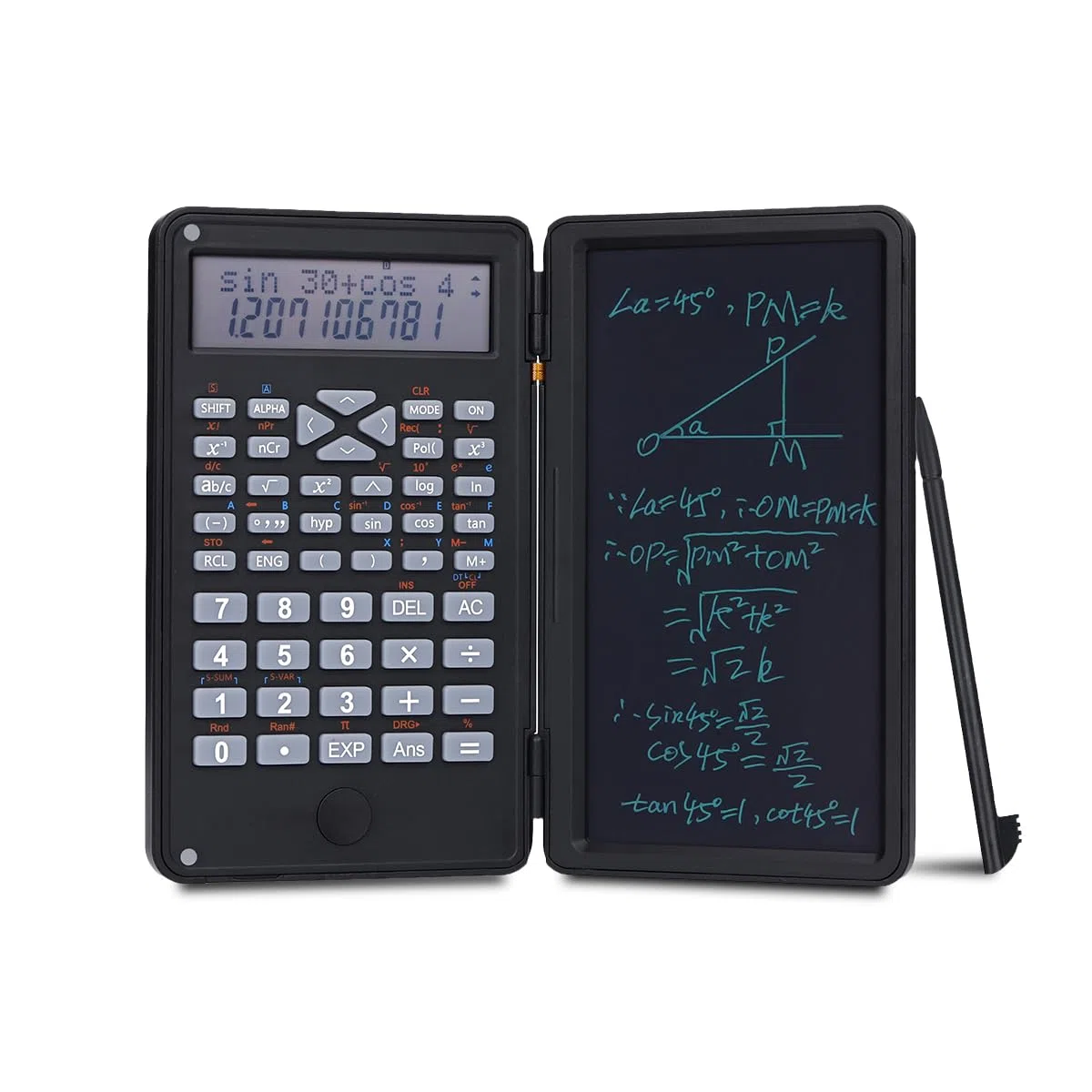 Calculadora Científica de 240 Funciones, Pizarra en Tabla de Escritura de 6'', Lápiz electrónico Incluido, Tapa Protectora, Botón de Control, Batería 1 x CR2025, Color Negro