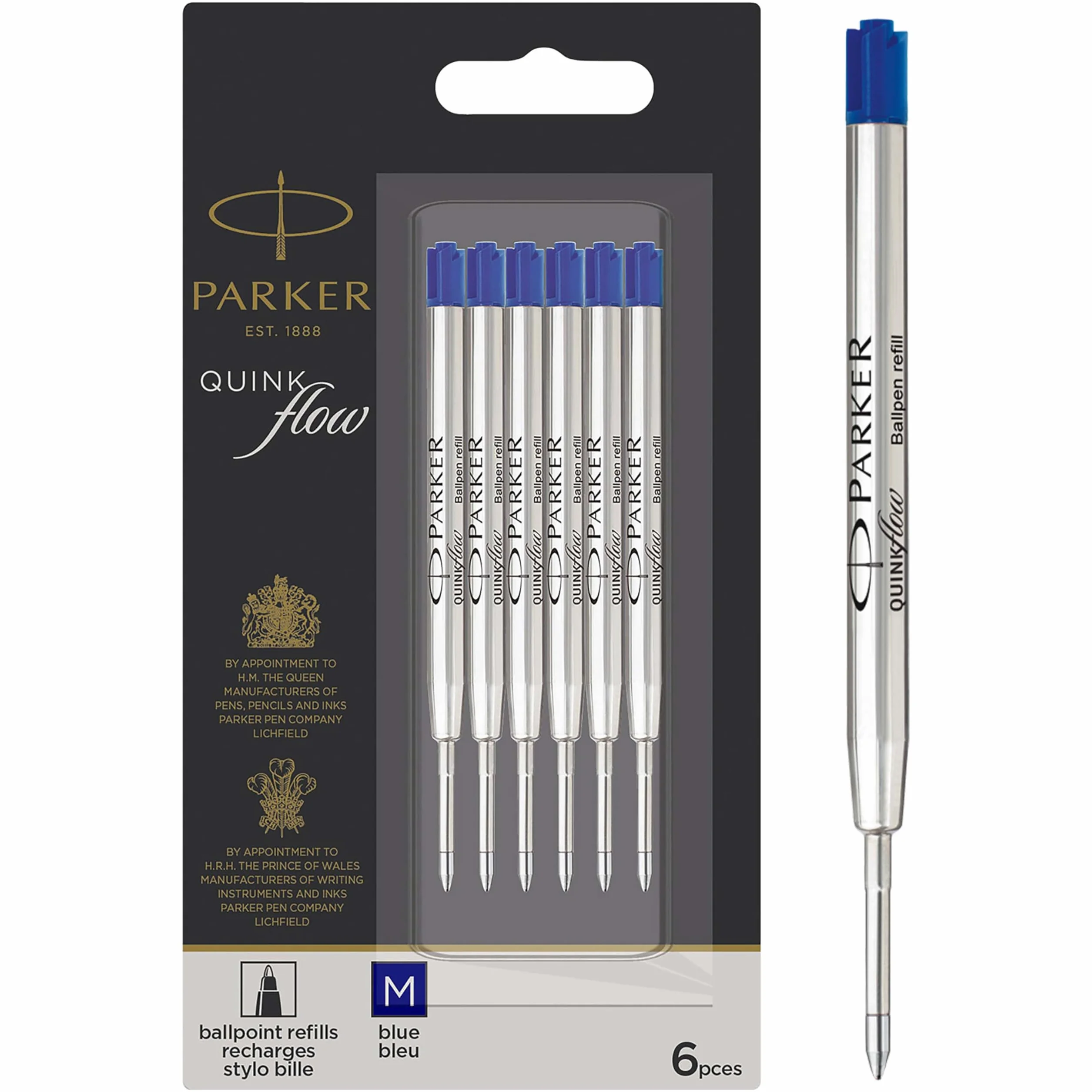 Parker QUINKflow Recambios de tinta para bolígrafos | punta mediana (0,7mm) | tinta azul | paquete de 6