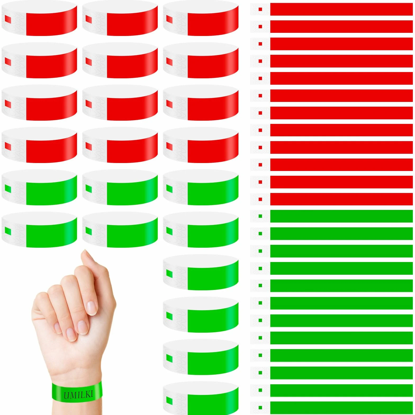 600 Pulseras de Entrada Impermeables para Eventos y Fiestas - Identificativas de Papel para Discoteca, Festivales (Verde/Rojo)