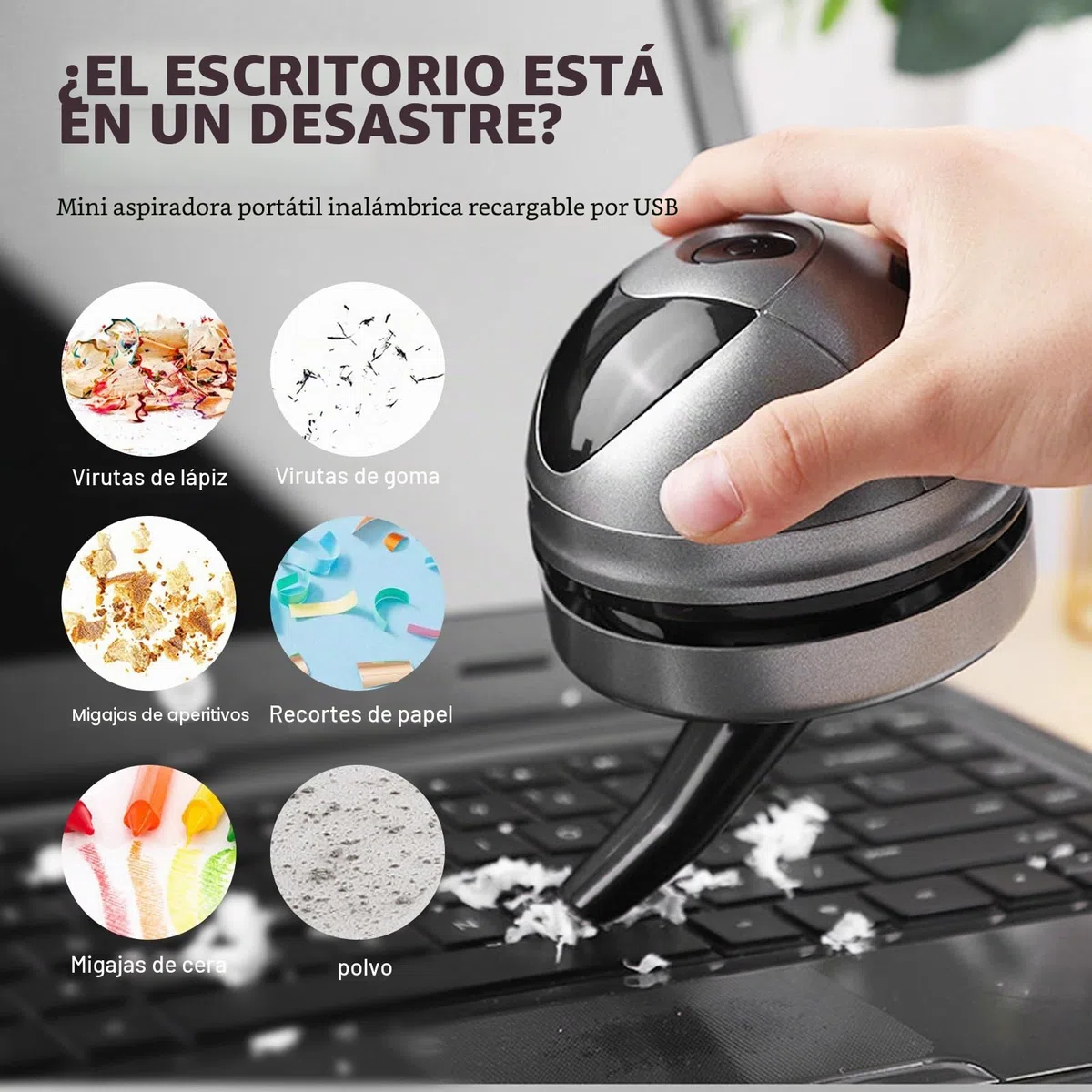 SPORWAY Aspiradora de mesa mini aspiradora de mesa, pequeña aspiradora de mano USB recargable aspiradora, alta potencia de succión limpiador de polvo eléctrico soplador de PC para teclado escritorio