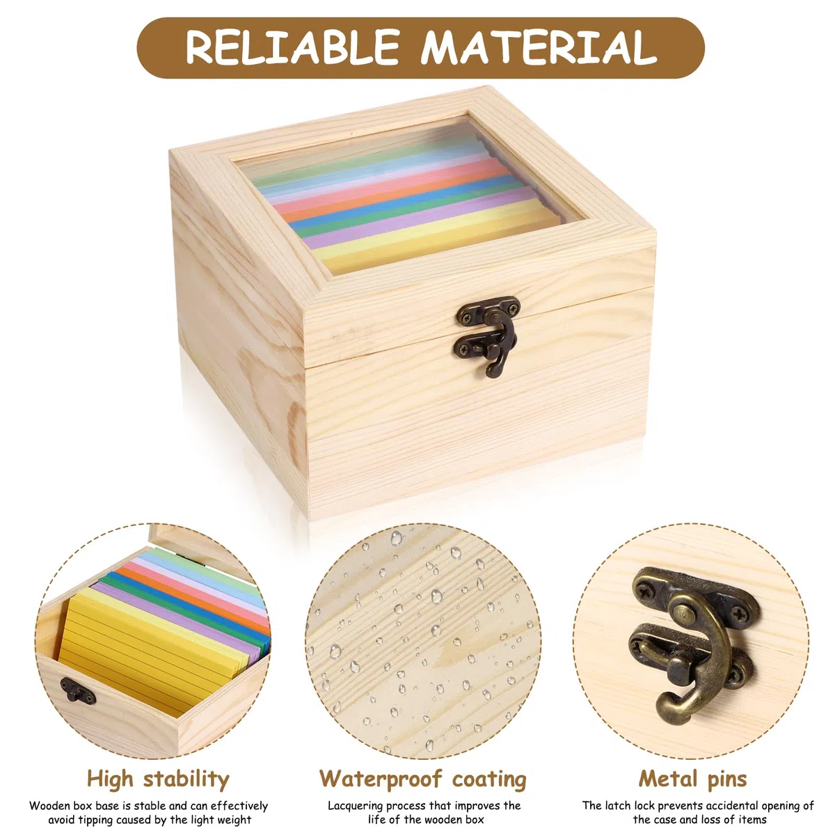 Juego de cajas para tarjetas, caja de recetas de madera, 5 x 3, soporte para tarjetas con 500 fichas de colores, tarjetas de aprendizaje, notas de recetas, contactos de oficina, bandeja para