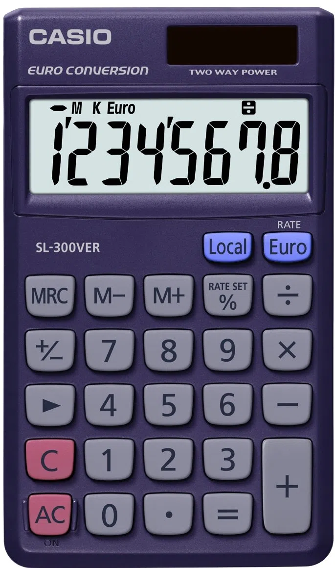 Casio SL-300VERA - Calculadora de escritorio, 7 x 0.7 x 11.8 cm, Azul marino