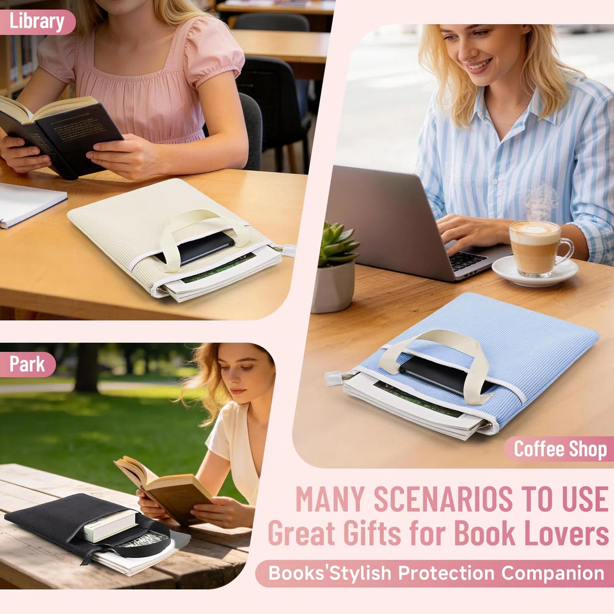 31 x 26 cm Bolsa Funda para Libro Lectura Organizador de Tejido de Pana Bolsillo Protector para Protección Libros Adaptable a Cualquier Grosor Y Bolsillo Adicional Regalo Cumpleaño Amiga Niñas(Beige)