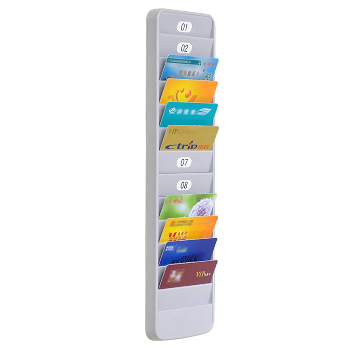 Portatarjetas de pared, portatarjetas de pared, soporte para tarjetas de crédito, soporte de pared para empleados tarjetas, 12 ranuras para tarjetas, extraíble para oficina y familia