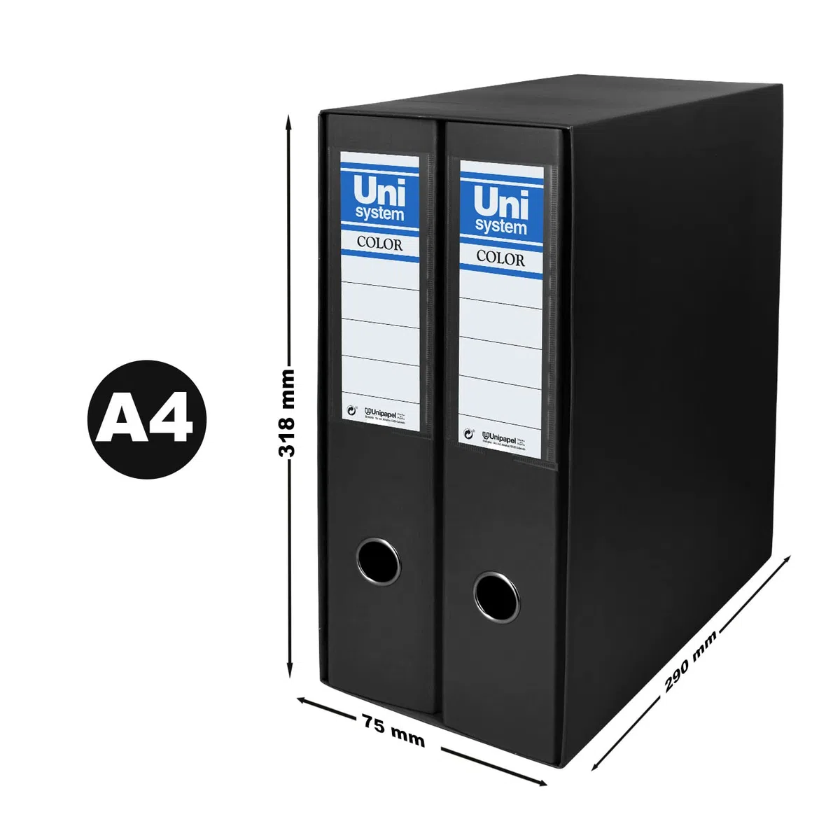 Unisystem 92329. Módulo de 2 Archivadores de Palanca 65mm, Color Negro, Formato A4