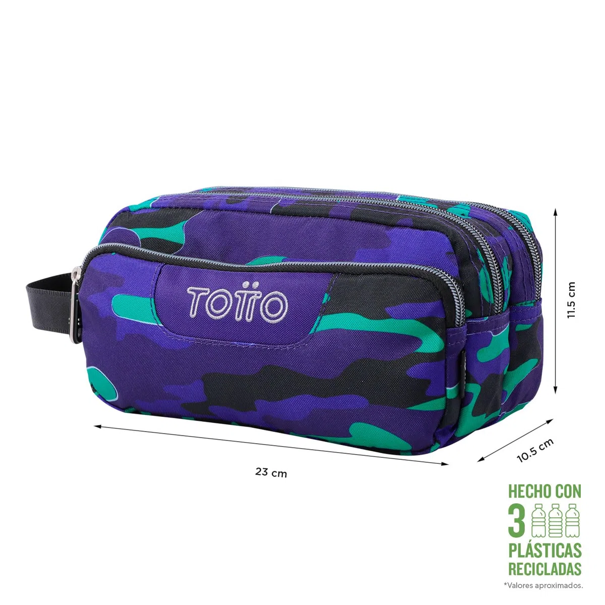 TOTTO - Estuche Escolar 3 Compartimentos, Modelo Agapec, Estuche Grande, Dimensiones 23 x 11.5 x 10.5 cm, Asa Lateral, Tiradores Ergonómicos con PVC, Tejido Resistente, Estampado Seli