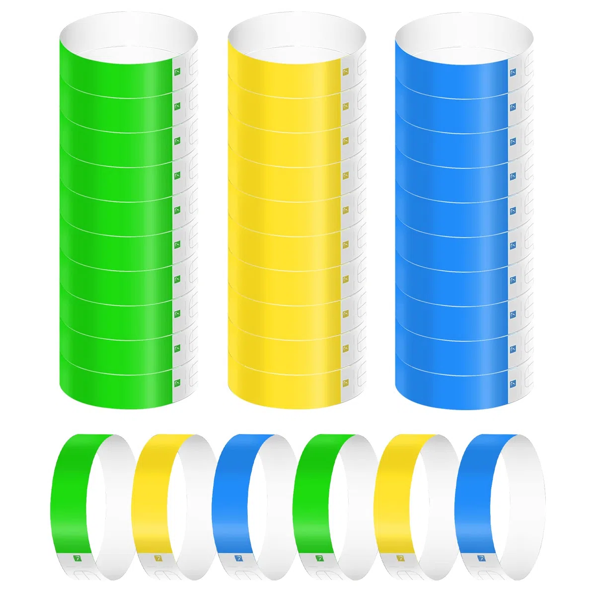 KINBOM 300 Piezas Pulseras de Neón, Impermeables Pulseras de Papel para Eventos Pulseras de Fiesta Discoteca para Festivales de Música Conciertos Ferias de Educación Física (Verde, Amarillo, Azul)