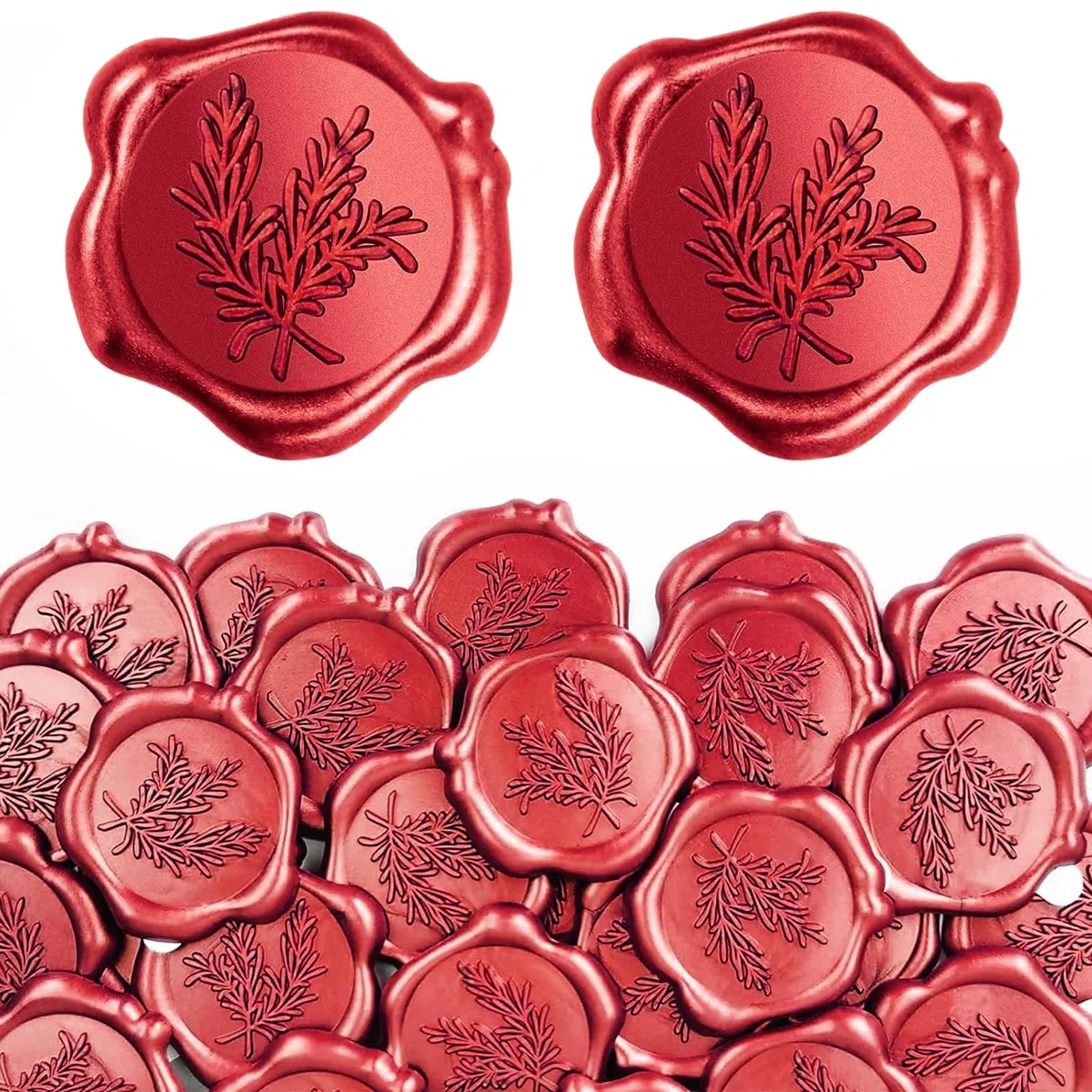 50 Piezas Sello de Cera Autoadhesivo Pegatinas, Sello Lacre Adhesivo Rojo de Ramas de Olivo Vintage, Calcomanías Adhesivas para sello de Cera para Invitaciones, Boda, Cumpleaños, Navidad
