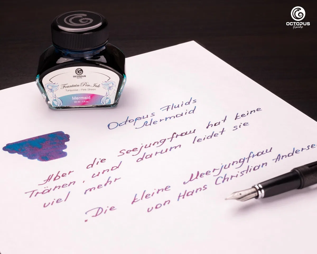 Tinta para pluma estilográfica Octopus Fluids Mermaid Sheen Ink Glass Sheen Ink Petrol, 30 ml