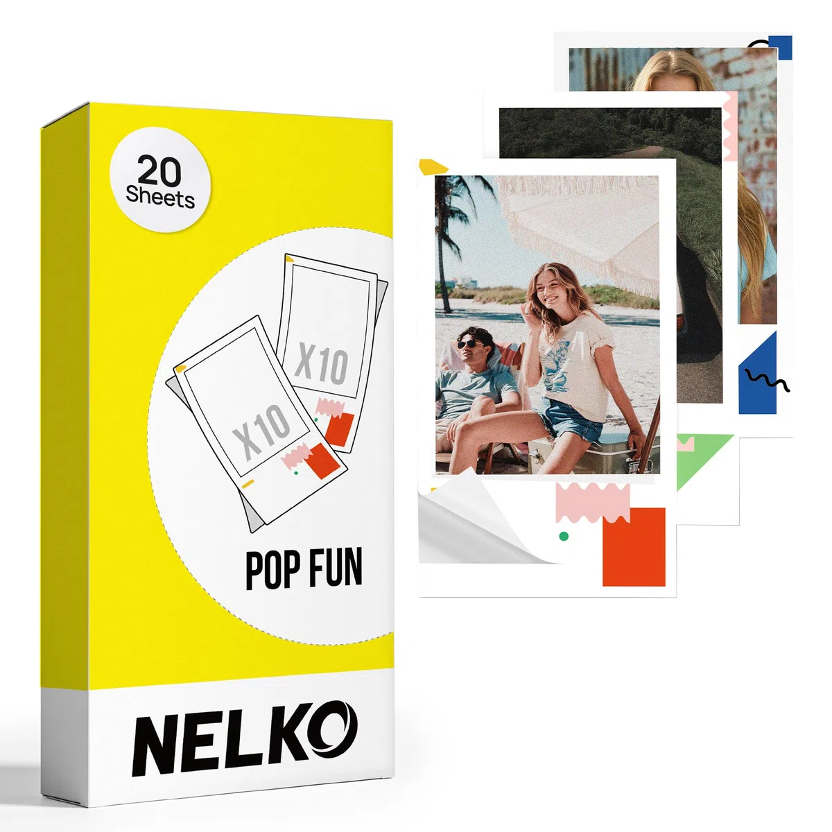 Nelko 52,3x90mm Papel Fotográfico Premium, Paquete de 20 Papel Original para Impresora de Bolsillo PP01, Sticky Back Picture Paper, Compatible with Nelko PP01 Photo Printer, Easy to Peel Off, Pop Fun