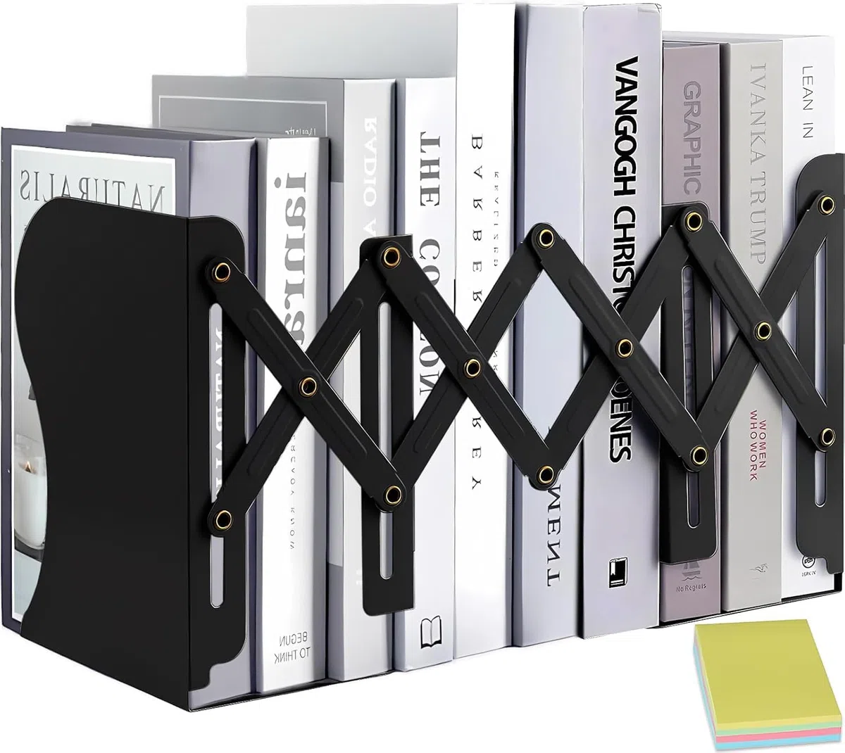 DARUITE Sujetalibros, Sujeta Libros Telescópicos de Metal Organizador de Escritorio Extensible Apoya Libros para Oficina, Escuelas, Decoración del Hogar, Negro