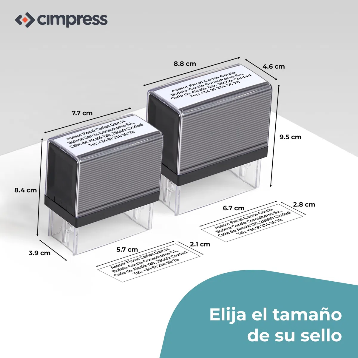 Cimpress Sello Autoentintable Personalizado con Texto, Ideal como Sello de Nombre, Dirección o Empresa, Tinta Azul, Tamaño Mediano 5,7 x 2,1 cm, Perfecto para Uso Diario en Oficina o Escuela