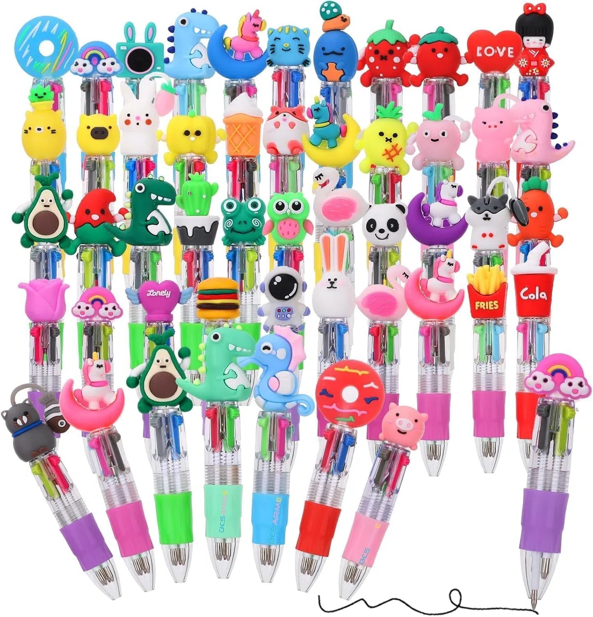Yoosso 48 Piezas Bolígrafos 4 en 1 Retráctiles con Diseño de Dibujos Animados, Ideales como Detalles para Fiestas, Regalos para Invitados, Material Escolar para Estudiantes, Regalo de Graduación