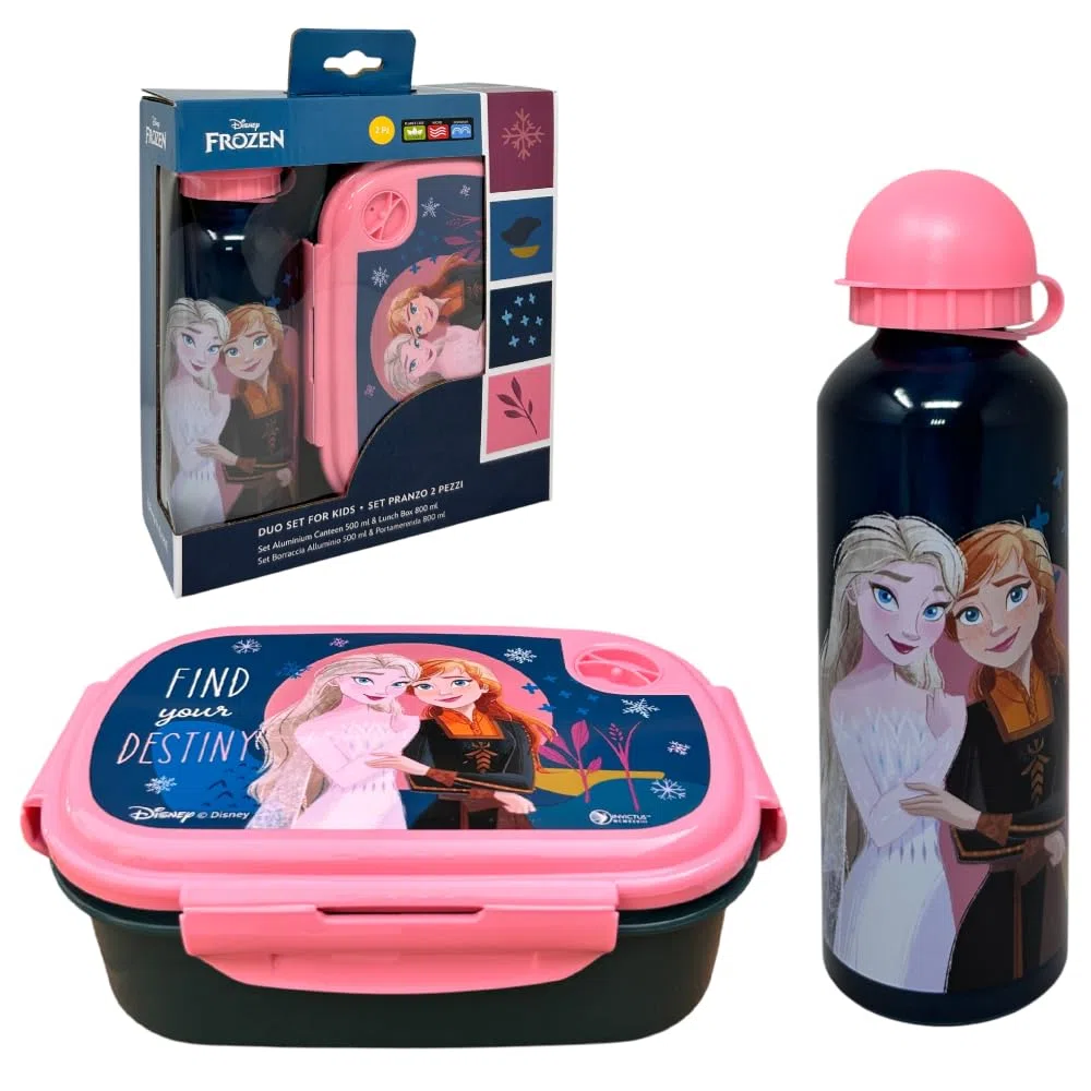 CARTOON Juego de almuerzo para niños 2 piezas botella de aluminio y fiambrera botella y fiambrera (Frozen (1))
