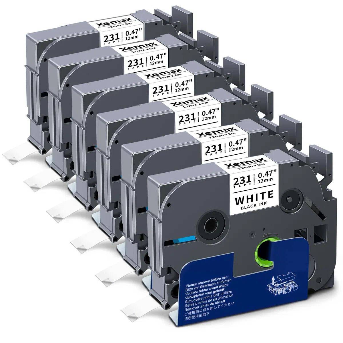 6x XemaX Compatible Cinta 12mm x 8m Reemplazo para Brother PT Tze-231 Tz-231 Negro sobre Blanco Laminado Casete para PT-D210VP PT-H101C PT-1010 PT-P750W PT-H105 PT-D450 PT-D600VP PT-1100