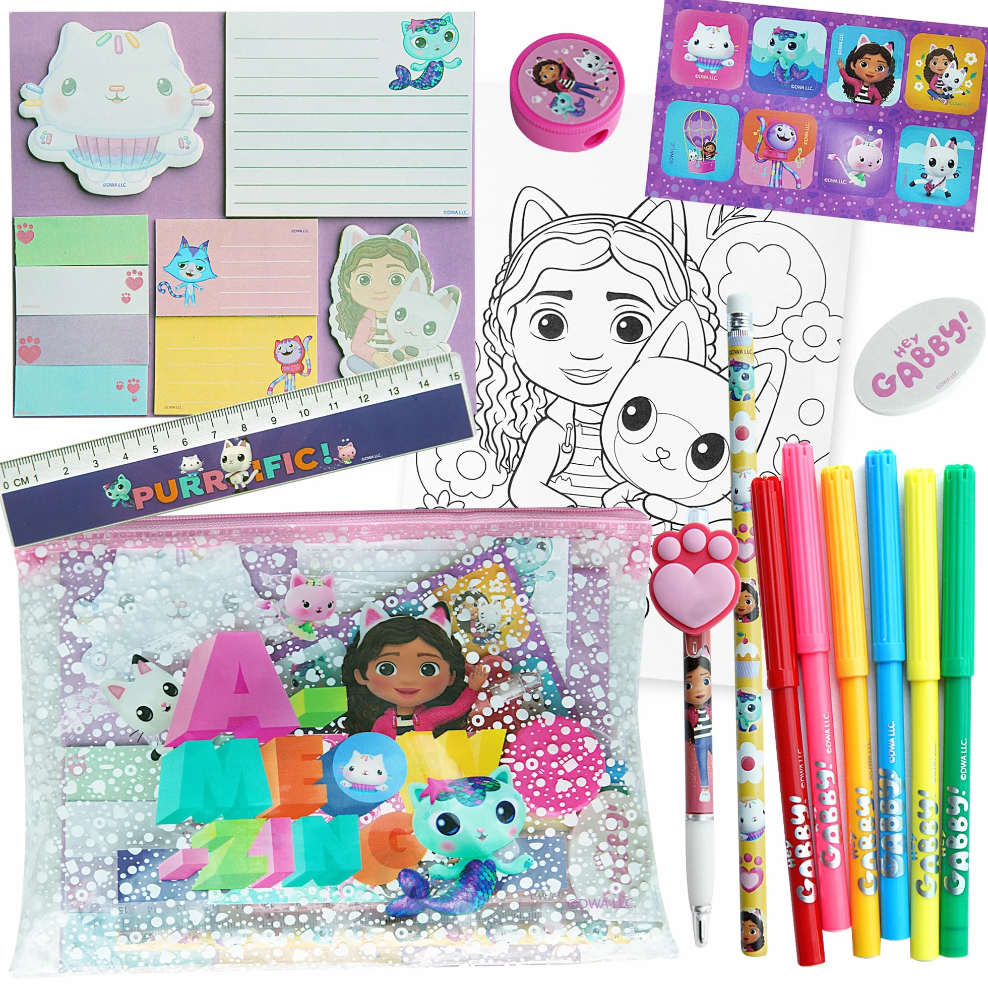 Gabby's Dollhouse - Pack de Papelería y Material Escolar Gabby Dollhouse - Pegatinas, Estuche para Niña y Regalo Ideal