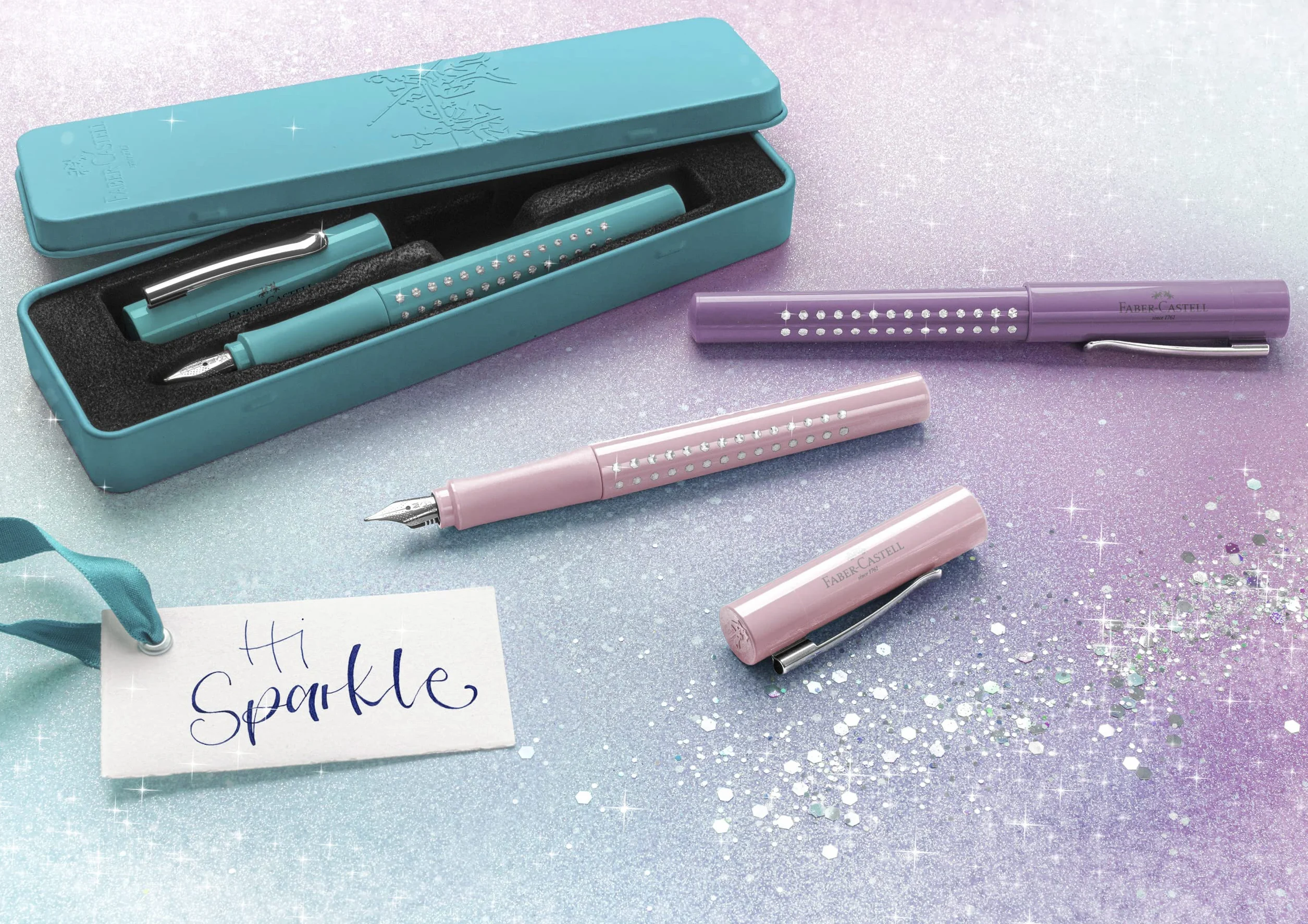 Faber-Castell 201516 - Pluma estilográfica Sparkle, ancho de plumín M, Océano, en estuche de regalo