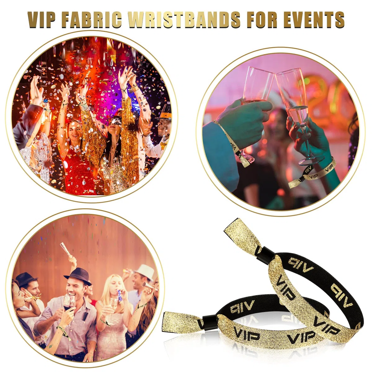 Aoriher 50 Pulseras de Identificación de VIP Doradas Cinta de Muñeca de Eventos de Tela Bandas de Entrada de VIP Pulseras de Festival para Fiesta de Boda Cumpleaños Conciertos Cine Exhibición