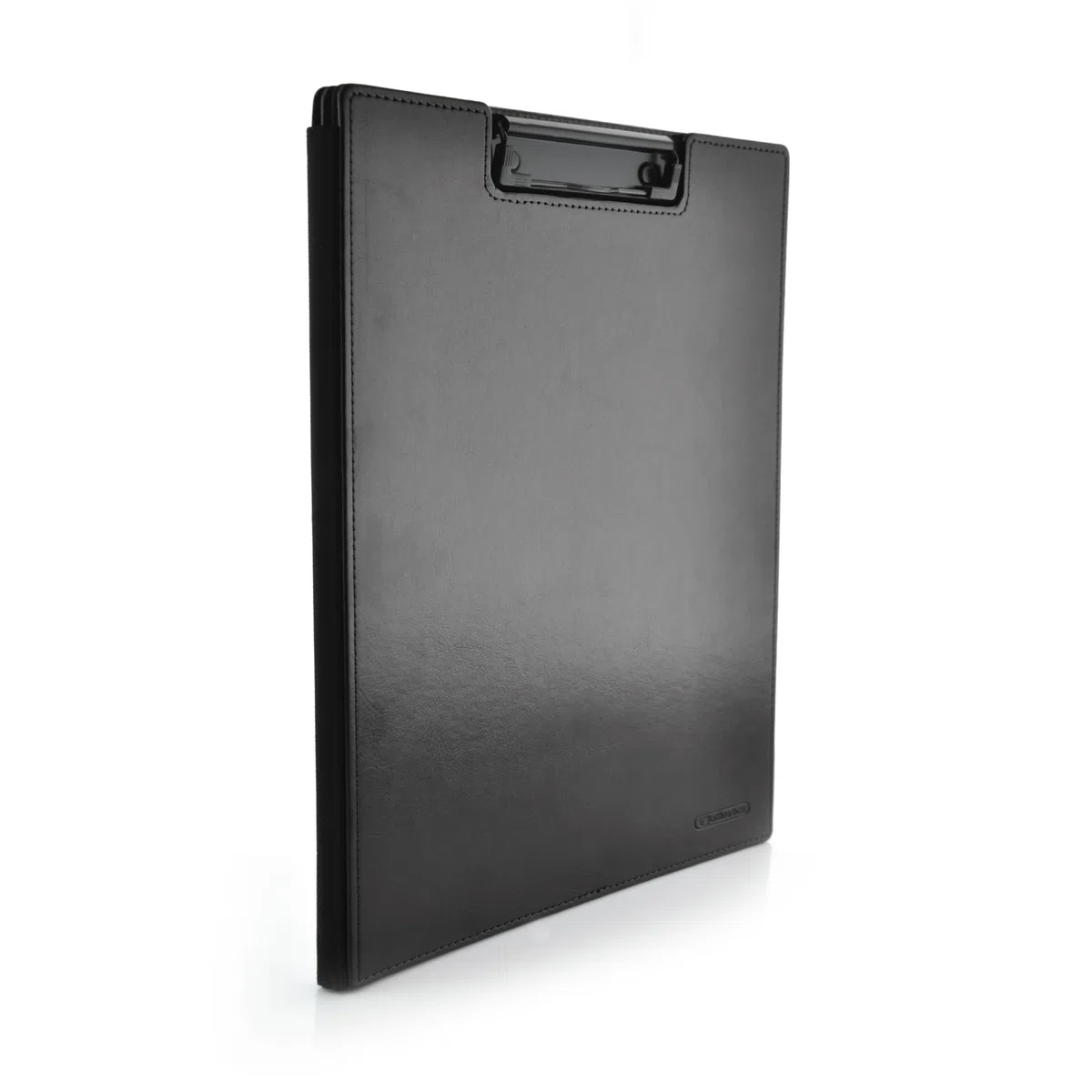 Carpeta Dynamic Classic con Soporte de Pinza y Bolsillo interior, Ideal para Congresos y Presentación, Fabricada en Piel Vegan en acabado Notairé con Interior en Tela by Office Box. (Negro)