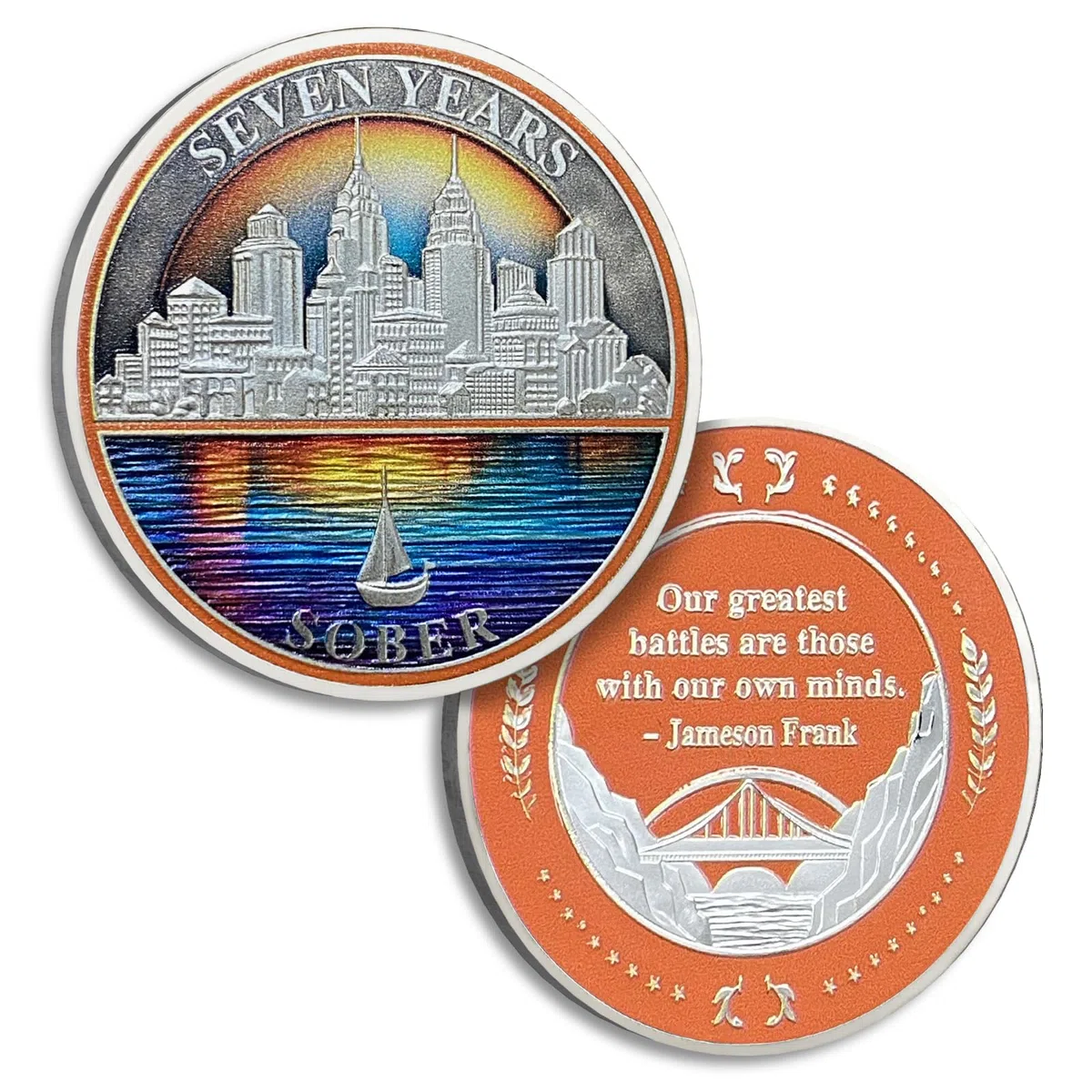 Moneda de sobriedad de 7 años, monedas de la ciudad sobria, chips AA y medallón, alcohólicos, anónimos, símbolo de recuperación, aniversario, regalos de sobriedad para mujeres y hombres