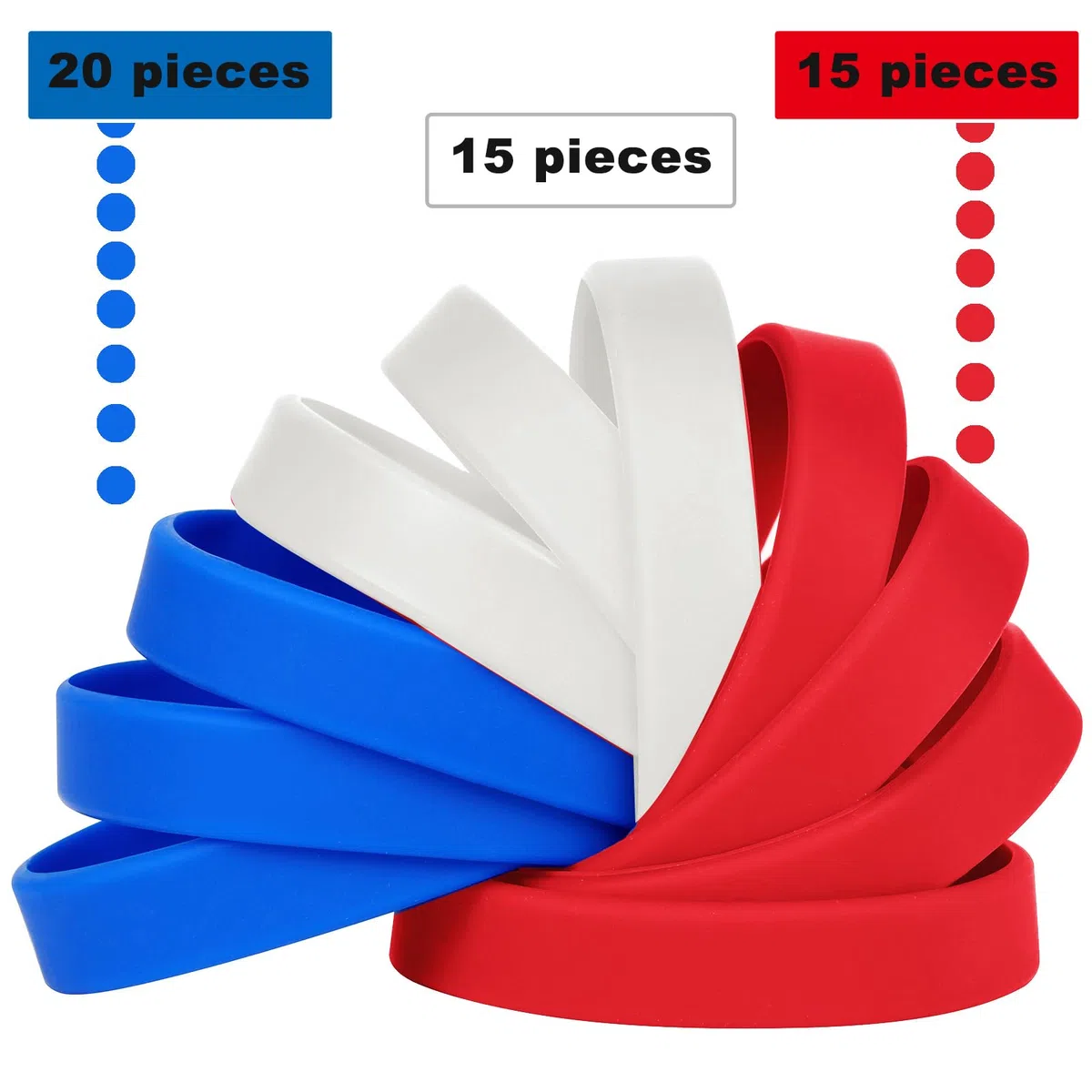 50 piezas Pulseras de Silicona Azul/Rojo/Blanco, 20.2 cm Pulseras Elásticas de Goma Reutilizables para Hombre y Mujere, Pulseras Coloridas para Fiestas, Eventos, Festivales de Música, Deportes
