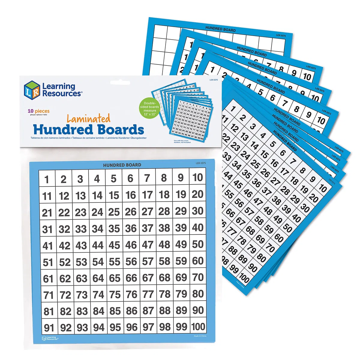 Learning Resources Tableros de Cien números de Escribir y borrar (Set de 10)